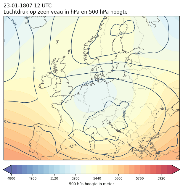Weerkaart van 23 januari 1807 om 12 UTC