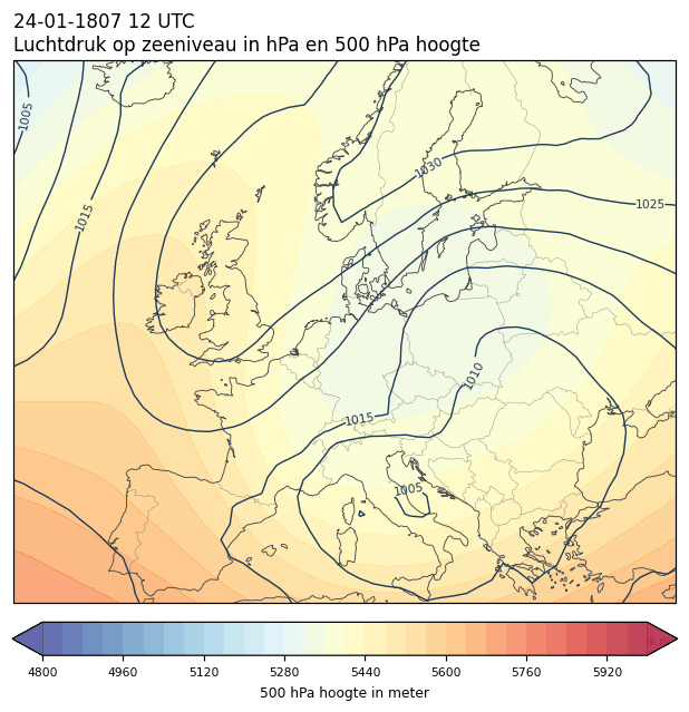 Weerkaart van 24 januari 1807 om 12 UTC