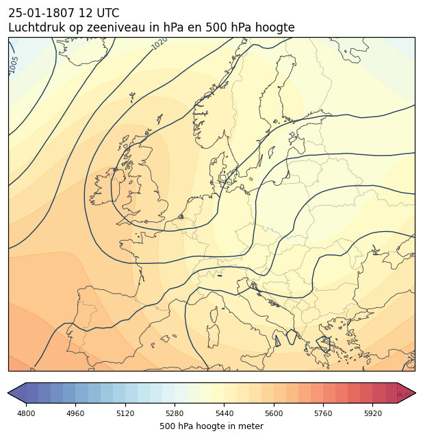 Weerkaart van 25 januari 1807 om 12 UTC