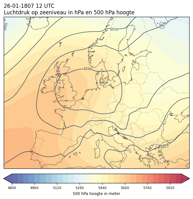 Weerkaart van 26 januari 1807 om 12 UTC
