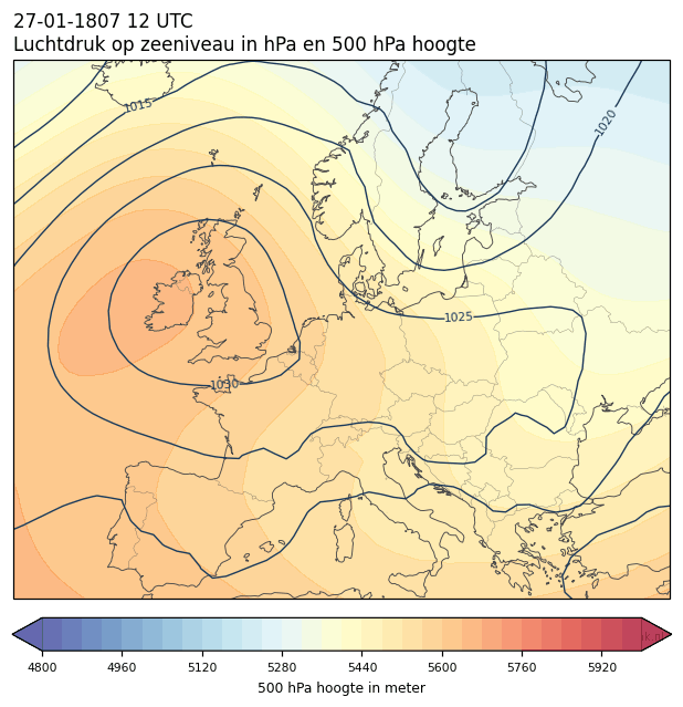 Weerkaart van 27 januari 1807 om 12 UTC