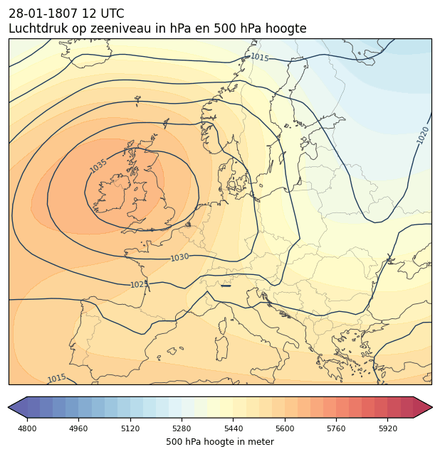 Weerkaart van 28 januari 1807 om 12 UTC