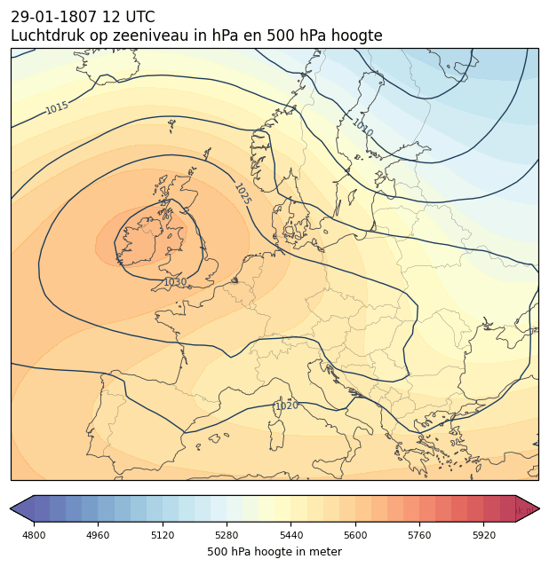 Weerkaart van 29 januari 1807 om 12 UTC