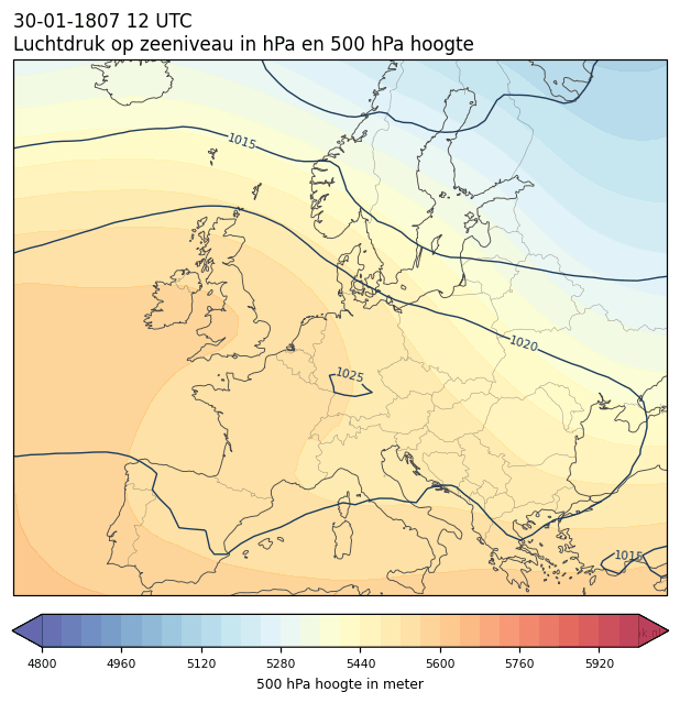 Weerkaart van 30 januari 1807 om 12 UTC