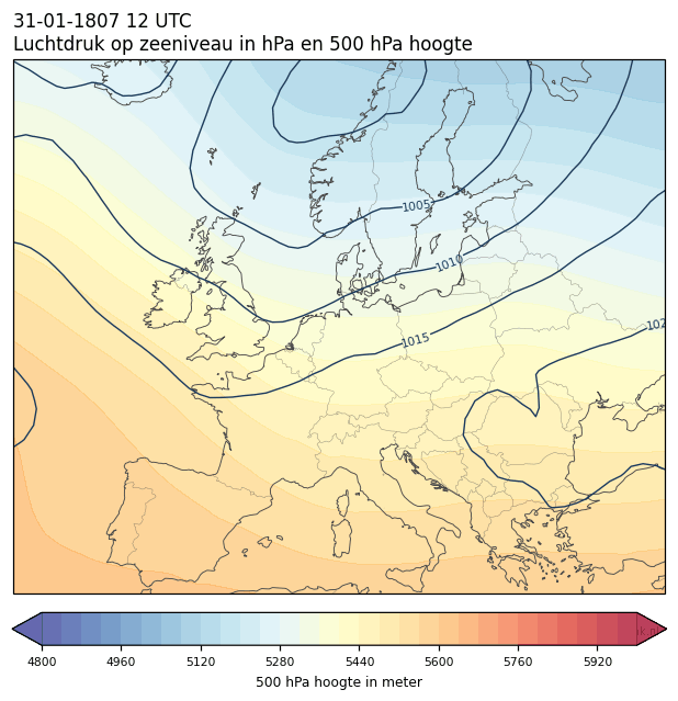 Weerkaart van 31 januari 1807 om 12 UTC