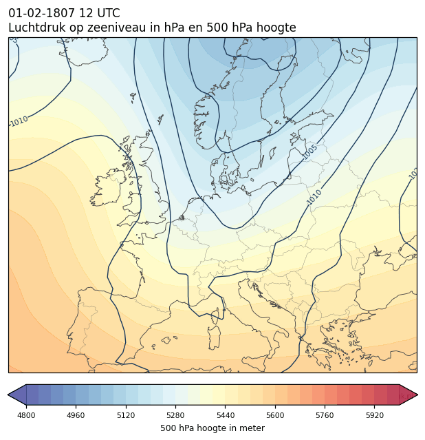 Weerkaart van 1 februari 1807 om 12 UTC