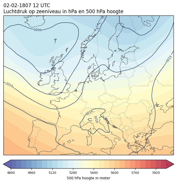 Weerkaart van 2 februari 1807 om 12 UTC
