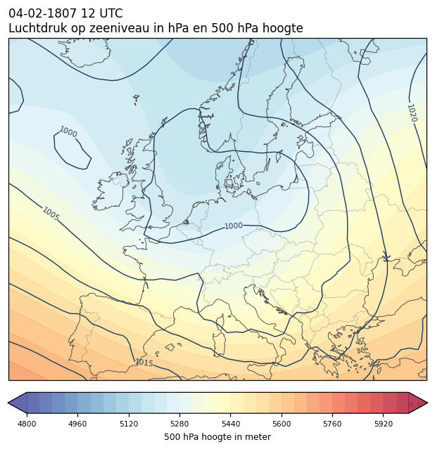 Weerkaart van 4 februari 1807 om 12 UTC