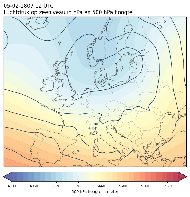 Weerkaart van 5 februari 1807 om 12 UTC