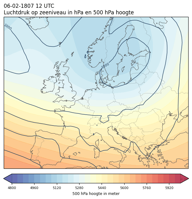 Weerkaart van 6 februari 1807 om 12 UTC