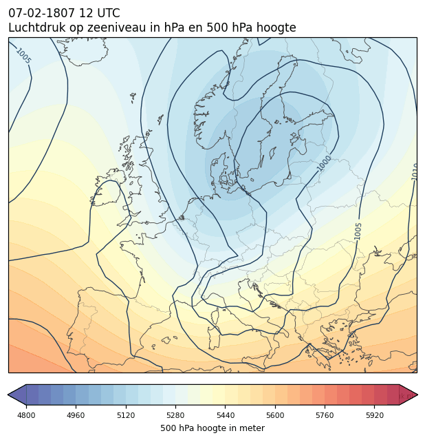 Weerkaart van 7 februari 1807 om 12 UTC