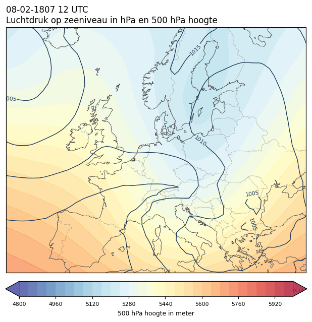 Weerkaart van 8 februari 1807 om 12 UTC