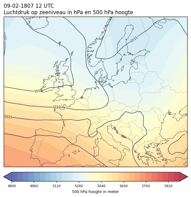 Weerkaart van 9 februari 1807 om 12 UTC