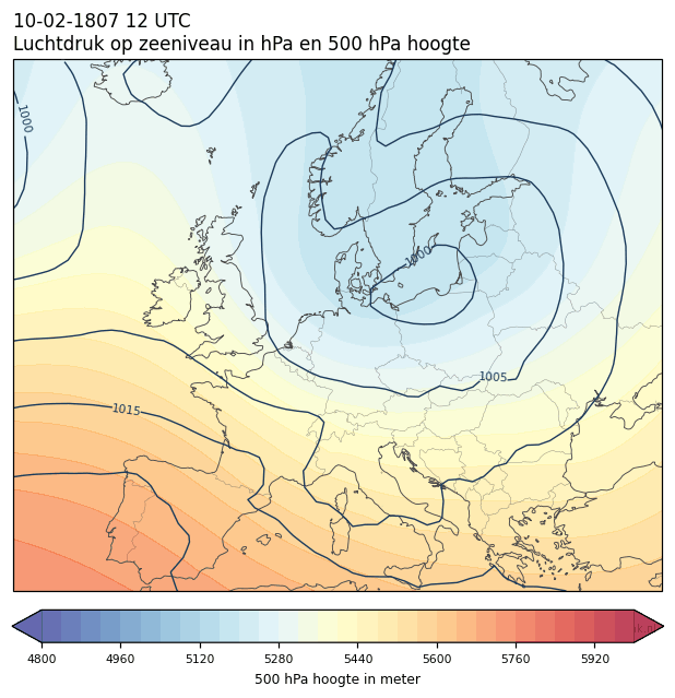 Weerkaart van 10 februari 1807 om 12 UTC
