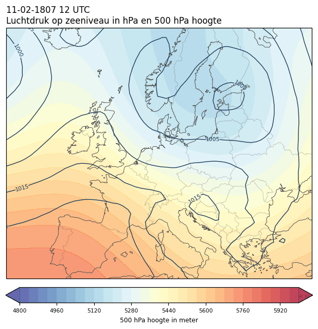 Weerkaart van 11 februari 1807 om 12 UTC