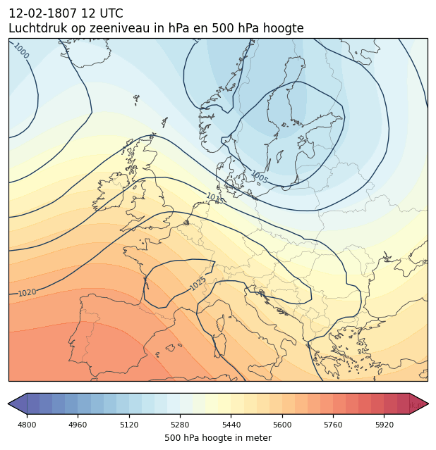 Weerkaart van 12 februari 1807 om 12 UTC