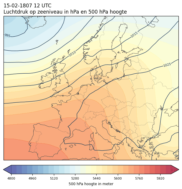 Weerkaart van 15 februari 1807 om 12 UTC