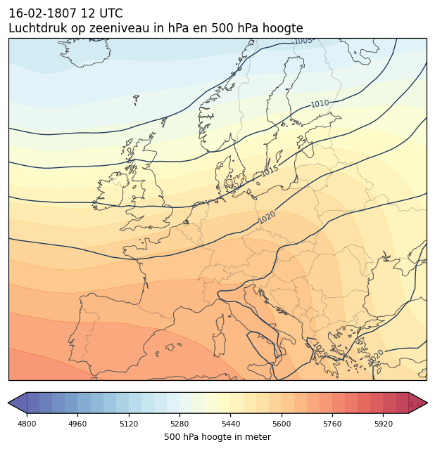 Weerkaart van 16 februari 1807 om 12 UTC