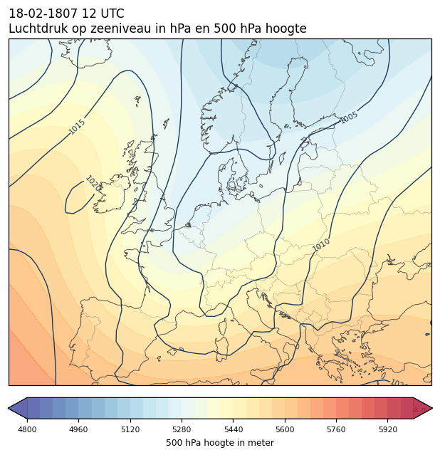 Weerkaart van 18 februari 1807 om 12 UTC