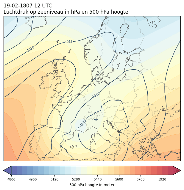 Weerkaart van 19 februari 1807 om 12 UTC