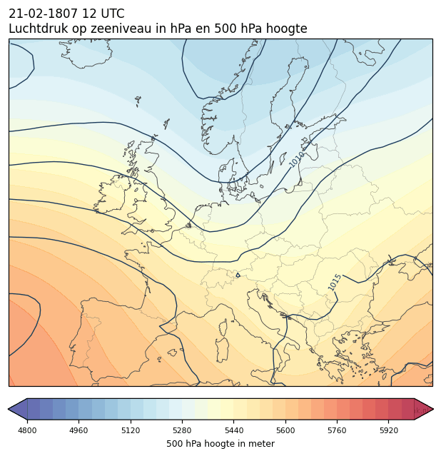 Weerkaart van 21 februari 1807 om 12 UTC