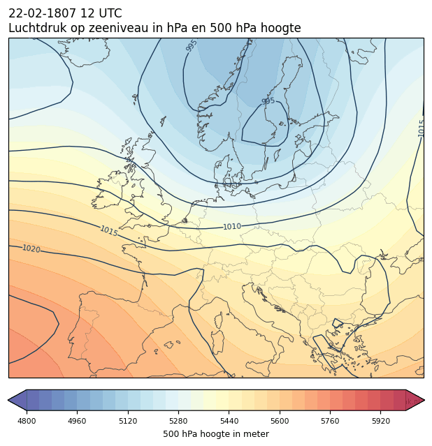 Weerkaart van 22 februari 1807 om 12 UTC