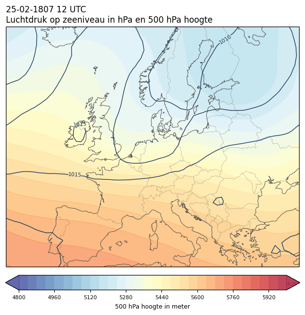 Weerkaart van 25 februari 1807 om 12 UTC