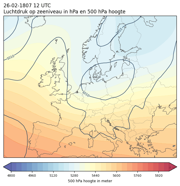 Weerkaart van 26 februari 1807 om 12 UTC