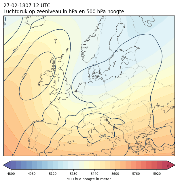 Weerkaart van 27 februari 1807 om 12 UTC