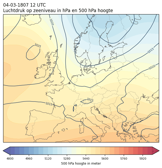 Weerkaart van 4 maart 1807 om 12 UTC