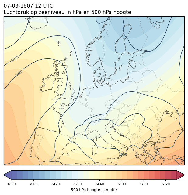 Weerkaart van 7 maart 1807 om 12 UTC