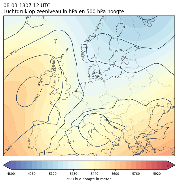 Weerkaart van 8 maart 1807 om 12 UTC