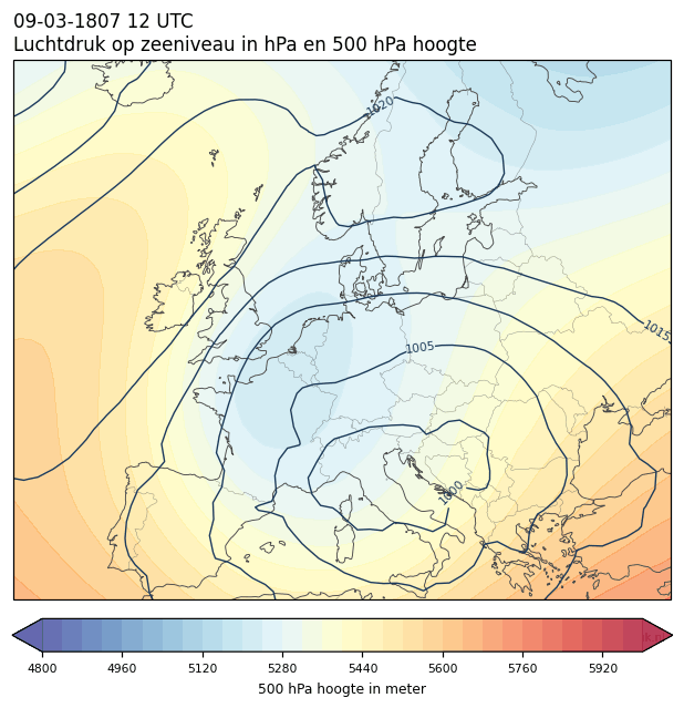 Weerkaart van 9 maart 1807 om 12 UTC