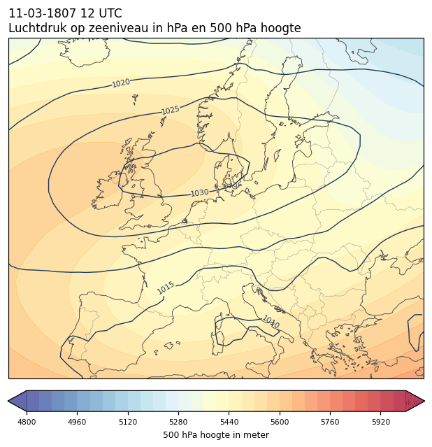 Weerkaart van 11 maart 1807 om 12 UTC