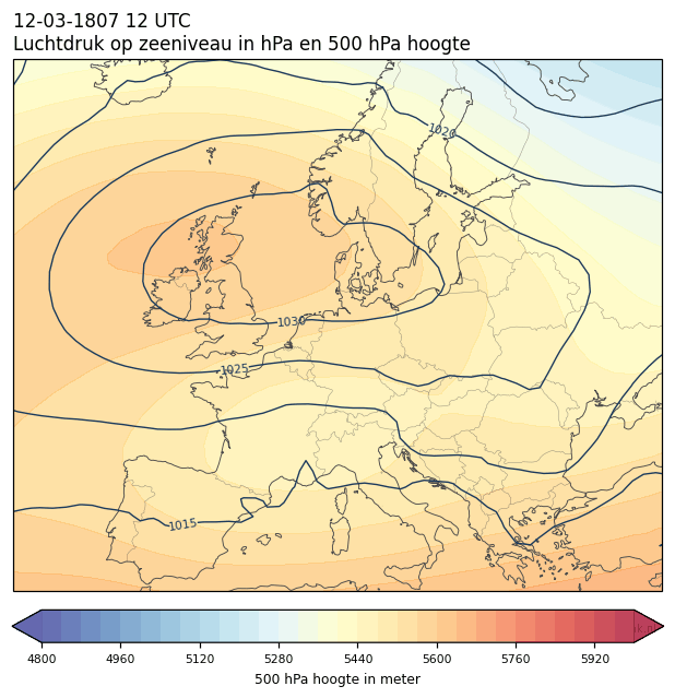 Weerkaart van 12 maart 1807 om 12 UTC