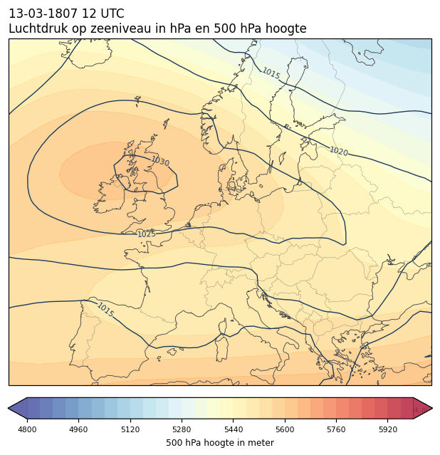 Weerkaart van 13 maart 1807 om 12 UTC