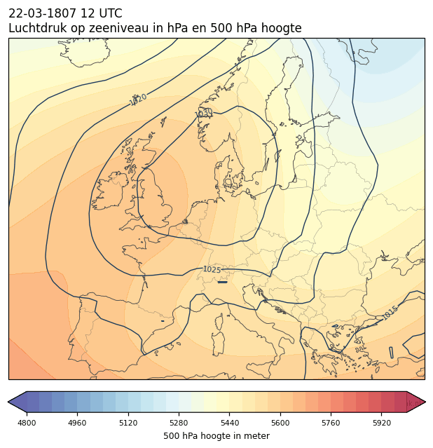 Weerkaart van 22 maart 1807 om 12 UTC