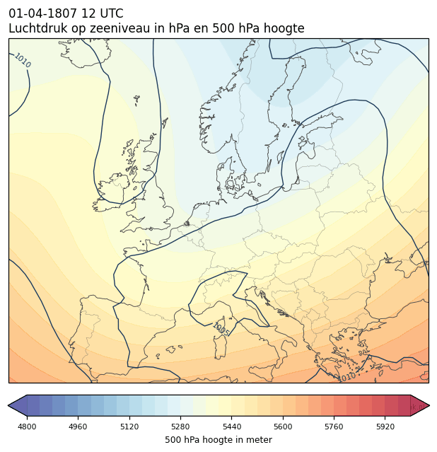 Weerkaart van 1 april 1807 om 12 UTC