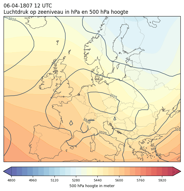 Weerkaart van 6 april 1807 om 12 UTC