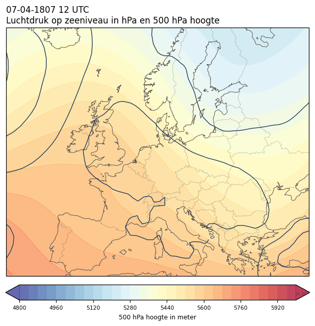 Weerkaart van 7 april 1807 om 12 UTC