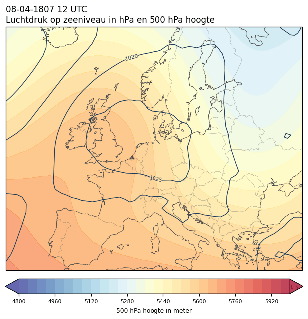 Weerkaart van 8 april 1807 om 12 UTC