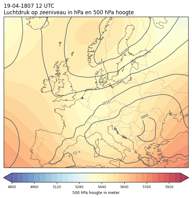 Weerkaart van 19 april 1807 om 12 UTC