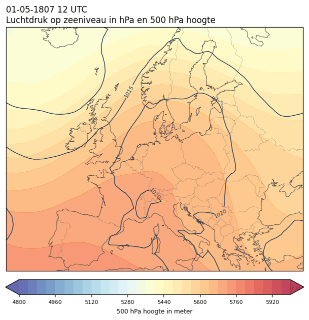 Weerkaart van 1 mei 1807 om 12 UTC