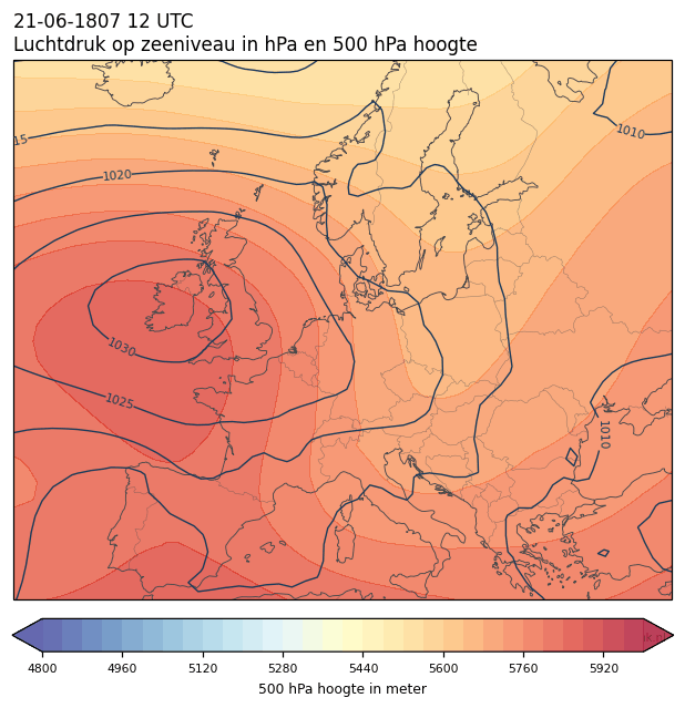 Weerkaart van 21 juni 1807 om 12 UTC