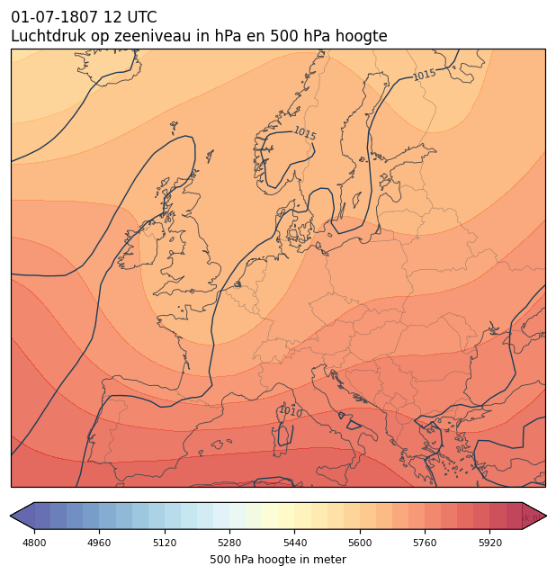 Weerkaart van 1 juli 1807 om 12 UTC