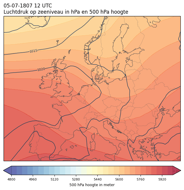 Weerkaart van 5 juli 1807 om 12 UTC