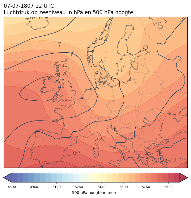 Weerkaart van 7 juli 1807 om 12 UTC