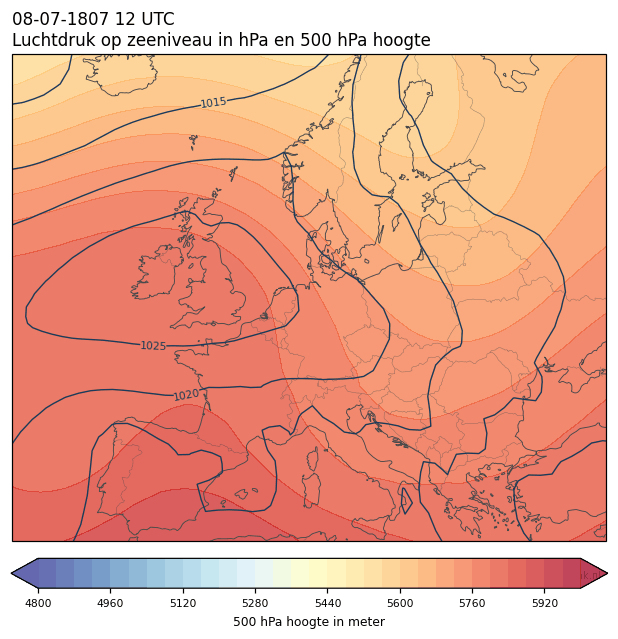 Weerkaart van 8 juli 1807 om 12 UTC