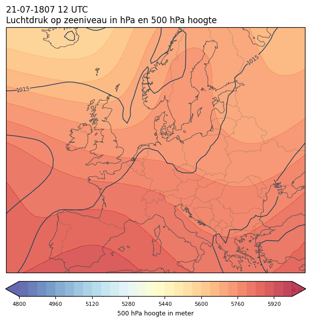 Weerkaart van 21 juli 1807 om 12 UTC