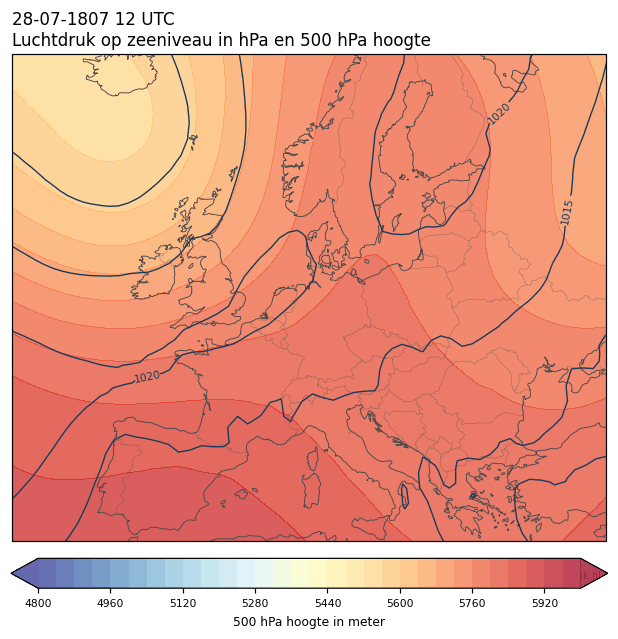 Weerkaart van 28 juli 1807 om 12 UTC
